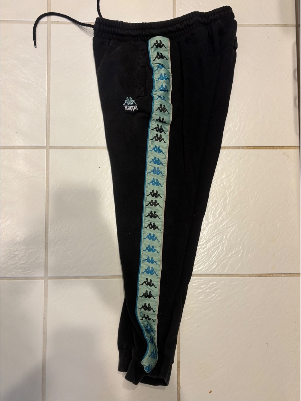 Kappa Black Track Pants with Logo Tape Detail Large